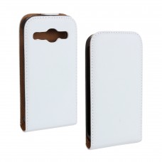 Samsung Galaxy Core - Genuine Leather Up Down Flip Protective Phone Cover Case - White